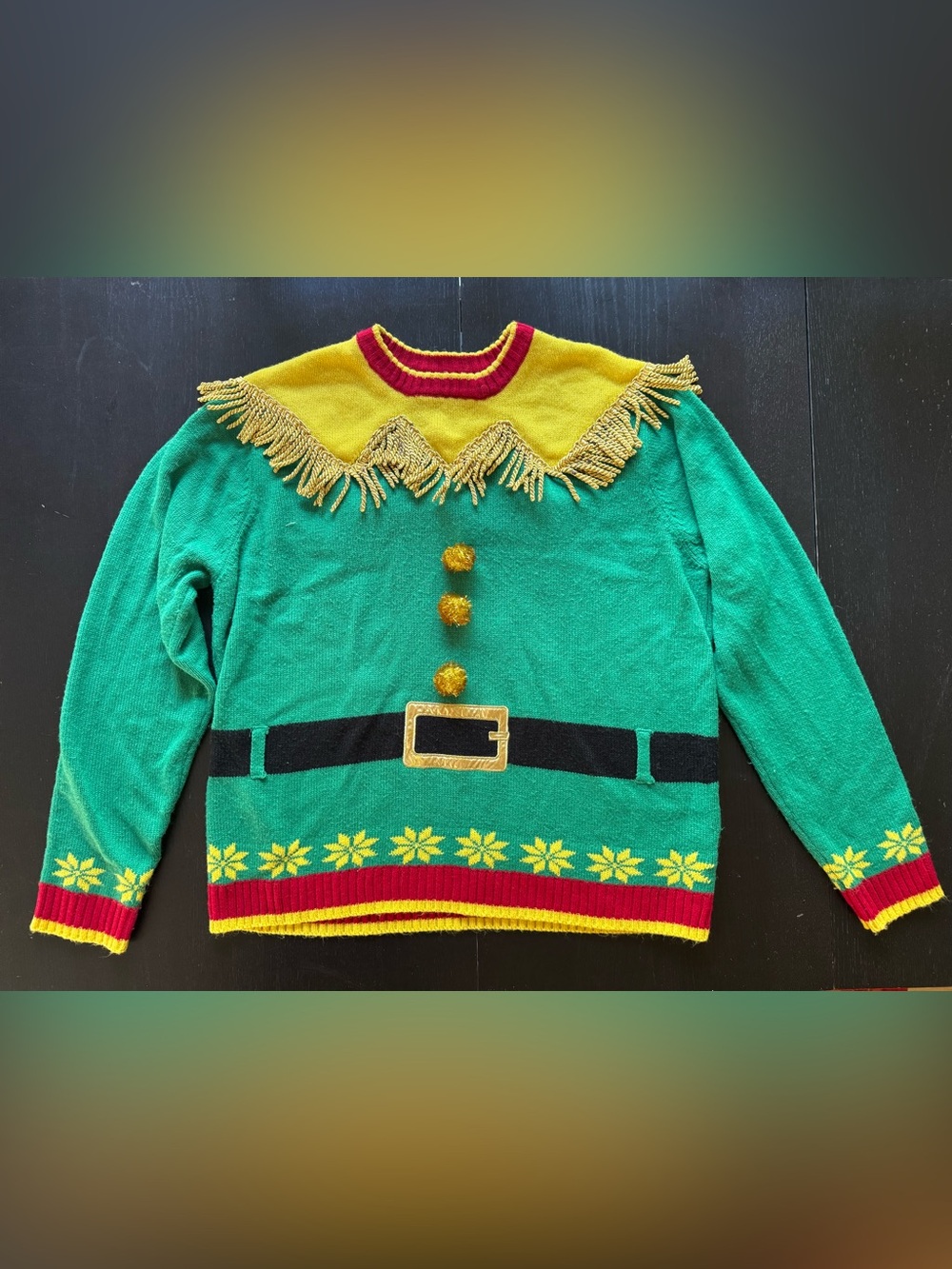 Green & Yellow Festive Elf Sweater - Blizzard Bay size XL